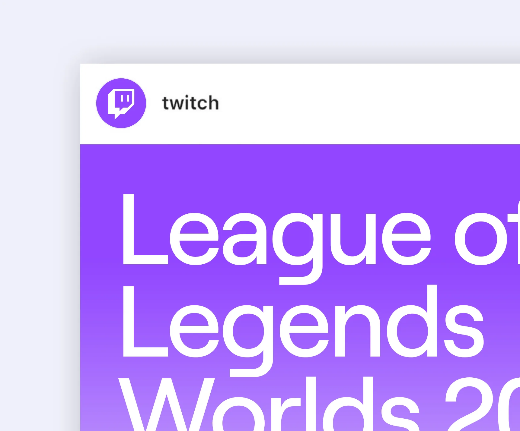 Twitch social post with the Glitch avatar above a League of Legends Worlds headline